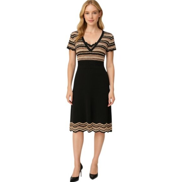 Karen Millen Dresses & Skirts - Karen Millen Size 4 Black and Beige Short Sleeve Crochet Dress